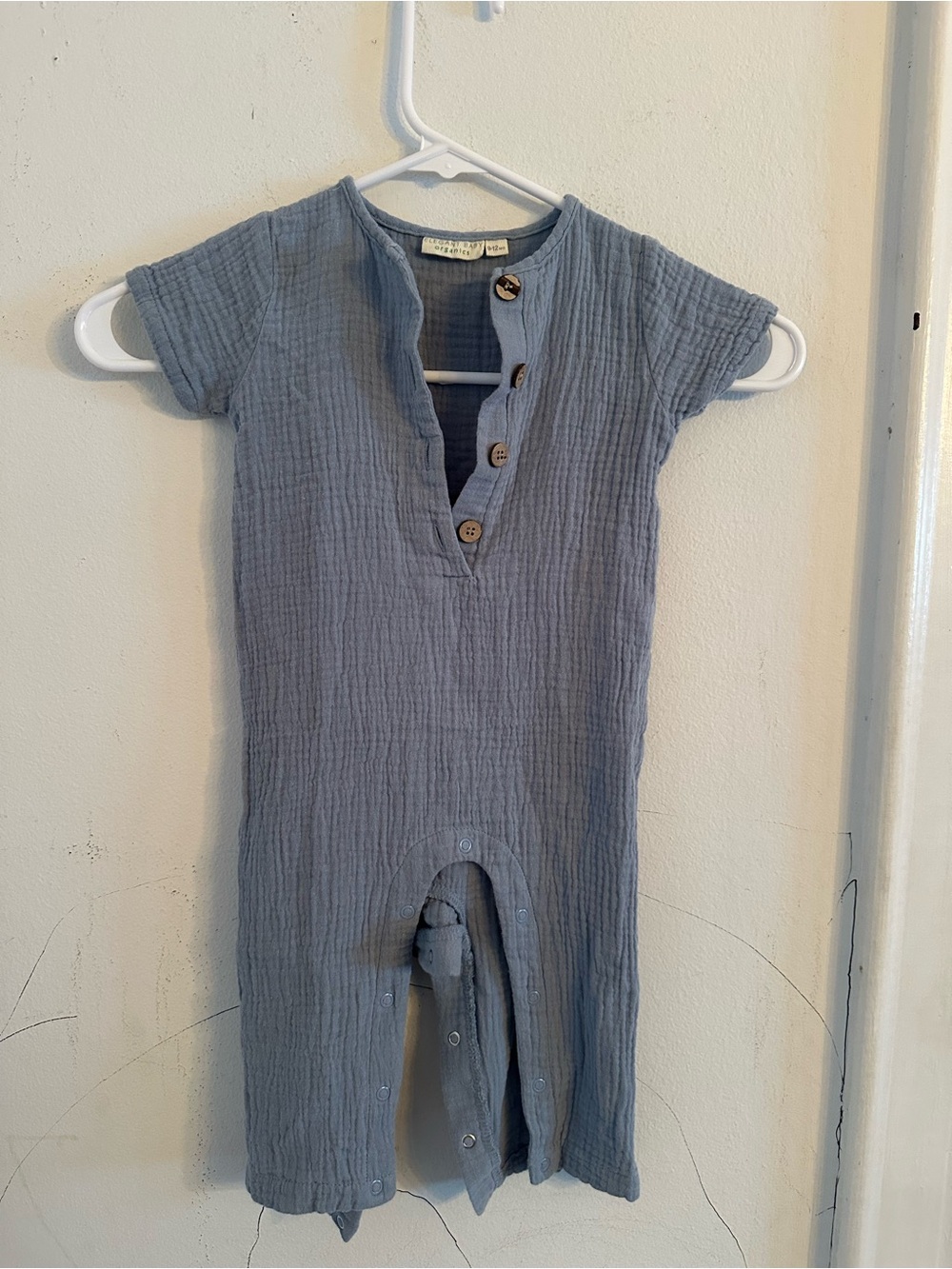 Organic Cotton | Elegant Baby Organics | Light Blue Gauze Button Romper